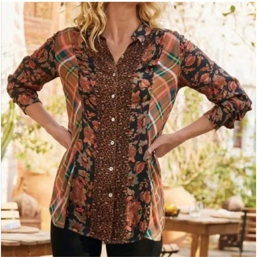 Soft Surroundings Women’s Icon Mixed Print Tunic Blouse Top; Size PL